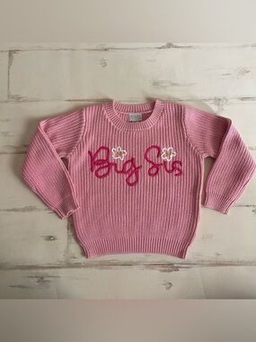 Mud Pie Pink Knit Big Sis Sweater 100% Cotton 2T-3T